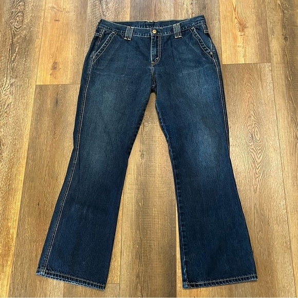 LEVIS Outback Demi Boot Cut Jeans WOMENS 14M 33x30 Blue Denim Dark Gradient Wash - Picture 1 of 16